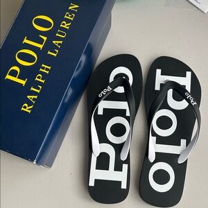 Polo by Ralph Lauren Black and White Flip-Flops 12D (11-12)